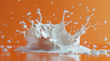 Milk splash on orange background