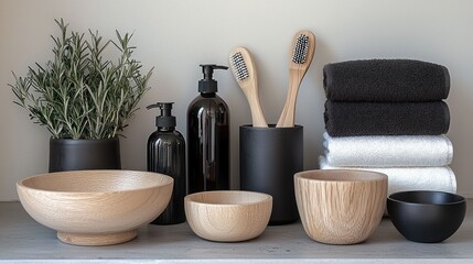 Minimalist bathroom essentials displayed on a shelf