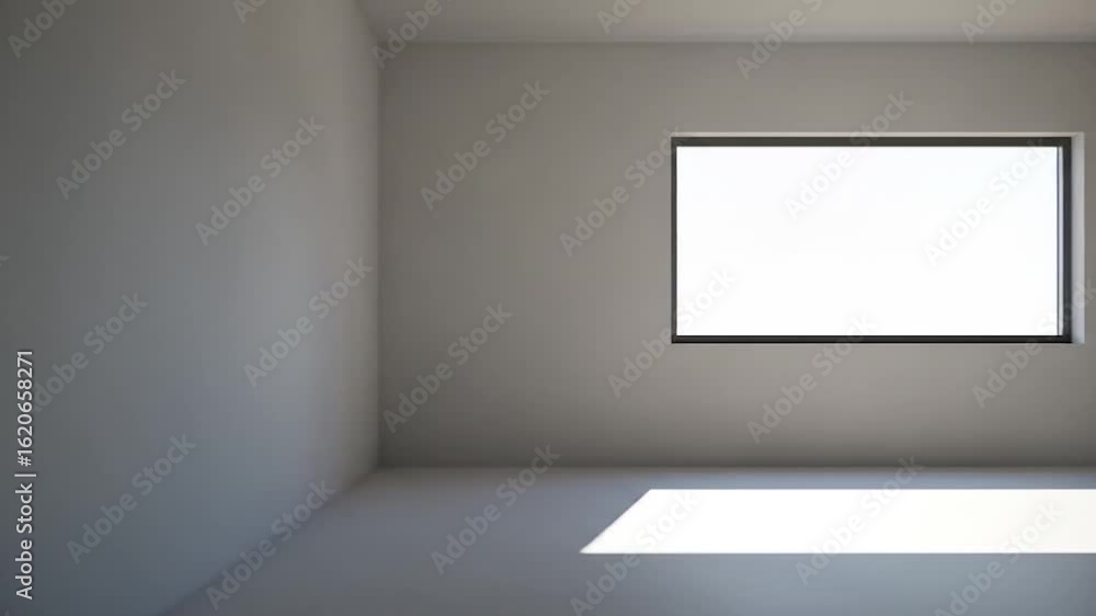 Poster empty room with sunlight streaming through window, creating a bright patch on the floor
