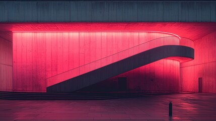 Modern concrete interior, pink glow