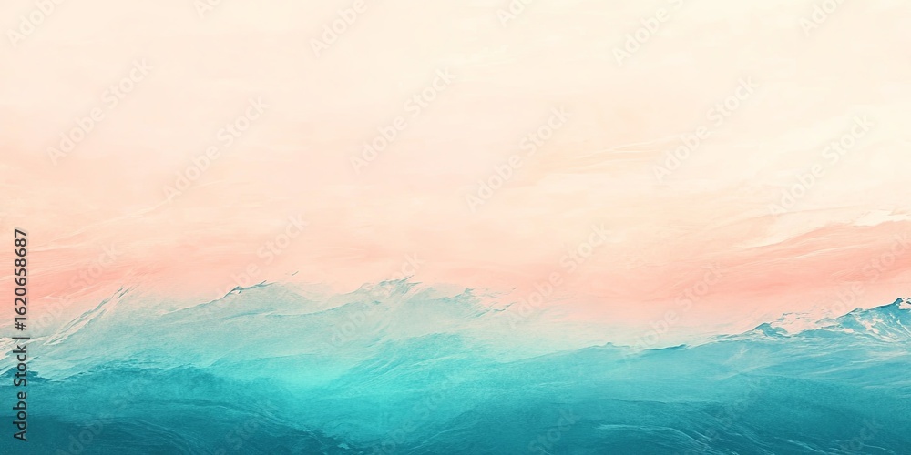Poster a detailed view of a pastel gradient transitioning from light peach to soft teal, the gentle colors 
