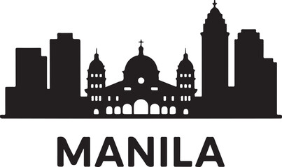 Black and White Manila Skyline Silhouette Vector Illustration