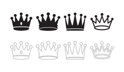Set of Royal Crowns Silhouettes and Outlines King Queen Royalty Icons