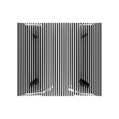 Abstract optical illusion featuring black vertical lines with distorted areas creating depth and movement