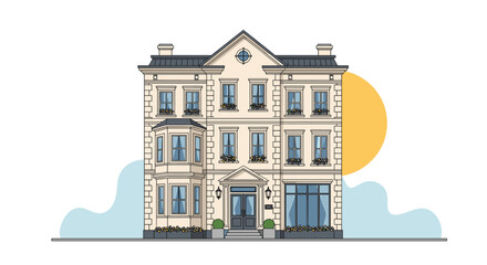 Elegant Townhouse Facade with Bay Window and Architectural Details