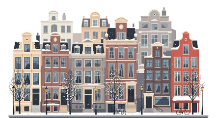 Pixel Art Winter Cityscape Charming European Townhouses Covered in Snow