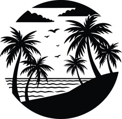 Aerial view of a tropical beach during Sunset silhouette