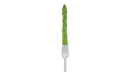 An Isolated Cooked Asparagus Spear Puncturing a Silver Fork on a White Background Healthy Green Vegetable Food Preparation