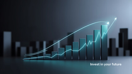 Glowing financial graph showing upward trend with city skyline background