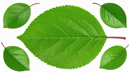 Obraz premium Green Leaf Collection on White Background Featuring Various Leaf Shapes and Textures for Nature Use