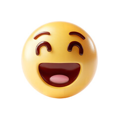 Fototapeta premium A rendered image of a yellow smiling emoji with closed eyes and a wide open mouth on a black background