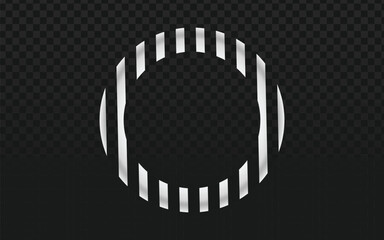 Abstract circular loading bar icon with segmented white and gray lines, perfect for user interface elements, progress indicators, and technology concepts.

