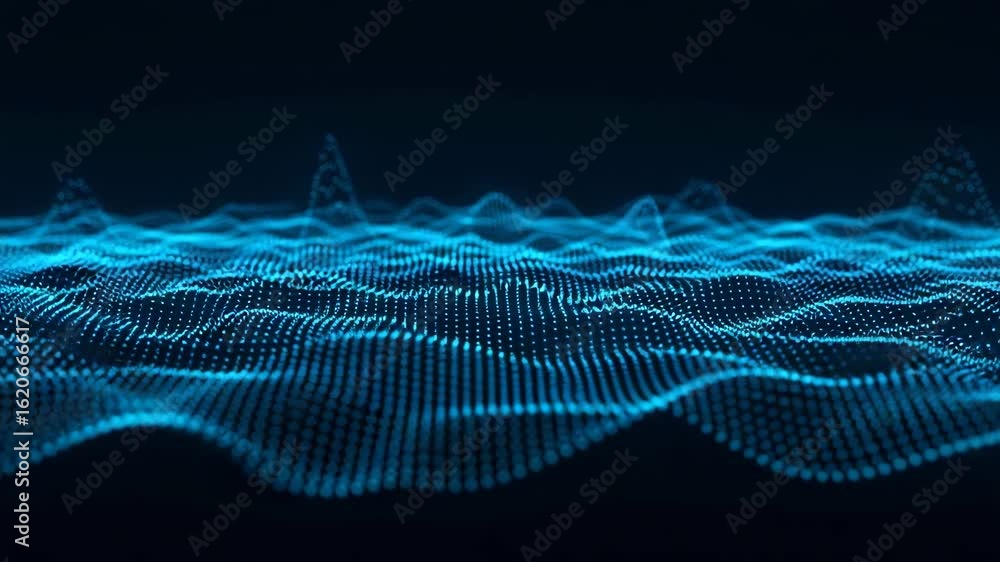 Aufkleber a futuristic digital wave of blue particles flows across a dark background representing data and tec