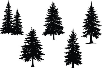 Fototapeta premium Christmas Pine Trees Silhouette Vector Illustration