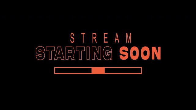 Animated text stream starting soon for video live streaming. looping animation opener video with loading logo for live broadcast, intros or streaming countdown