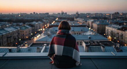 Person Sitting On Rooftop Overlooking City At Dusk