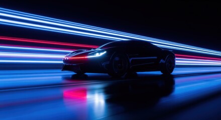Futuristic Sports Car With Dynamic Light Trails Motion