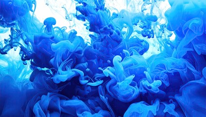 Vibrant Blue Ink Stains Expanding With Underwater Turbulence Creating Dynamic Abstract Forms