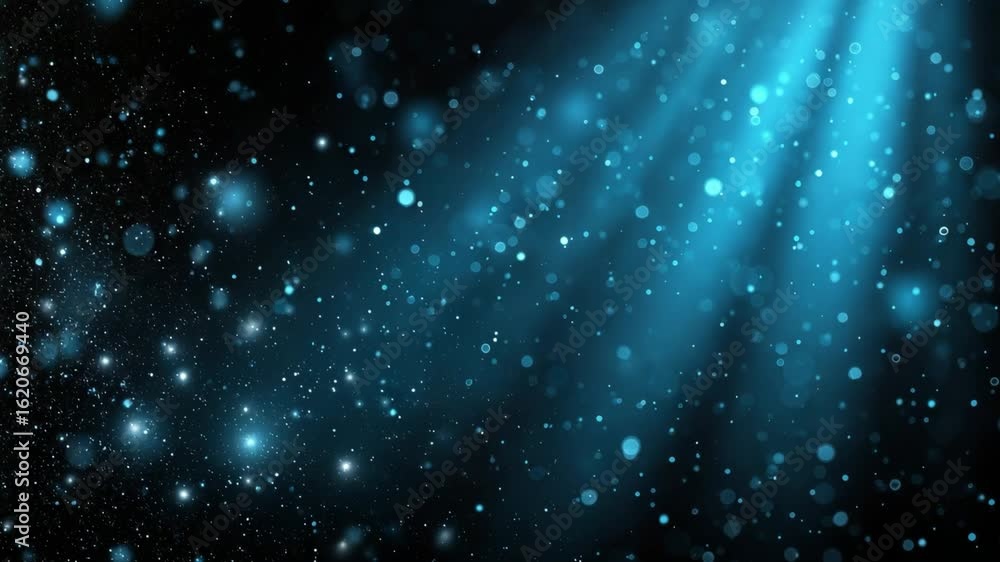 Poster blue sparkling star particles moving through space with glowing motion effect animation