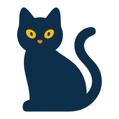 Black cat halloween vibes in dark blue with golden eyes and curly tail. Suitable for spooky and halloween themed designs.