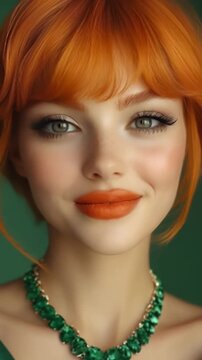 Beautiful young woman smiling confidently in stylish clothing. Close up video portrait with natural expression, soft lighting, and modern fashion vibe. Perfect for beauty and lifestyle themes.342