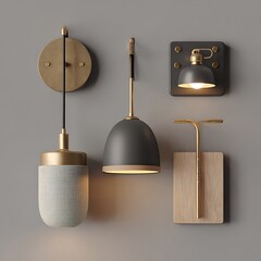 Collection of modern wall lamps and pendant light isolated on white background
