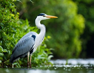 Obraz premium Heron standing in shallow water