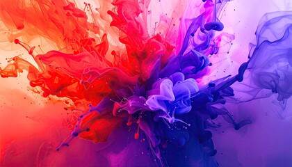 Vibrant Red And Violet Ink Burst With Soft Edges Against Gradient Background