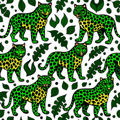 Seamless green leopard pattern icon