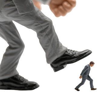 Giant foot about to crush small businessman power imbalance