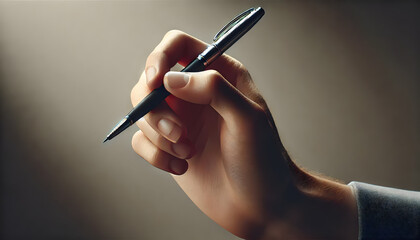 A human hand holding a pen, shown in a wide aspect ratio.