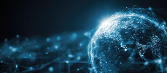 Global Network.  A stylized representation of the Earth,  with  a digital network structure overlaid