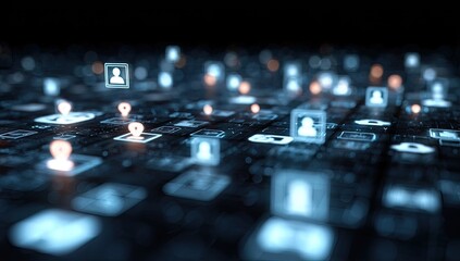 Abstract digital network of glowing user profiles