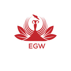 EGW Letter Logo. EIM Fashion Logo with Elegant Woman Silhouette, Hat, and Leaf Motif  Boutique, Beauty, or Event Branding Design

