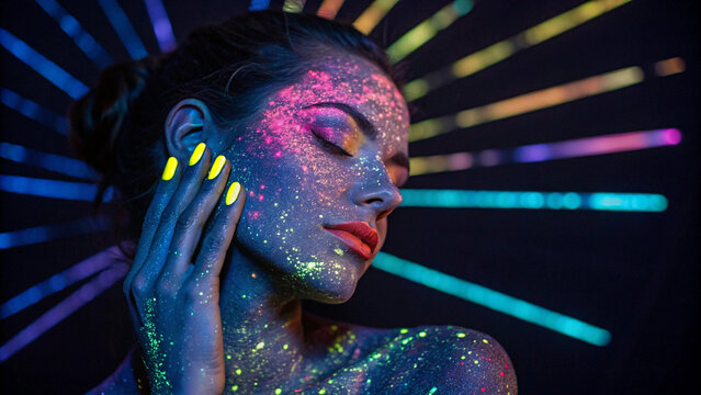 Neon Fantasyland: Fluorescent Painted Female Charm - Powered by Adobe
