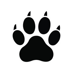 Obraz premium Black silhouette of a dog paw print with claws isolated on white background