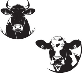 black and white cow face icons