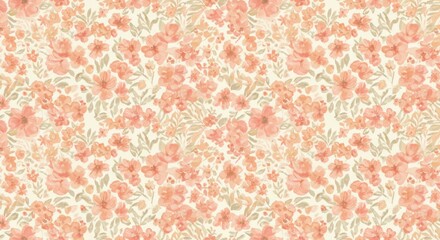 Seamless pattern of small pink and orange flowers with leaves