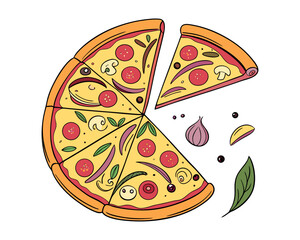 watercolor pizza vector illustration isolated on white background