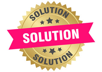 solution. solution round pink and gold label isolated on transparent background