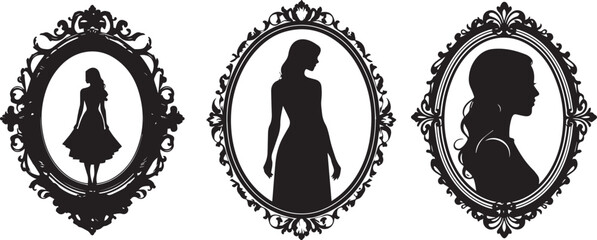 Women icons photo frame in circle vector