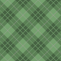 A geometric green pattern consists of overlapping diagonal lines, creating a plaid effect. Various shades of green intersect, forming a symmetrical and repeating design.
