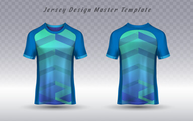 Dynamic sports jersey mockup featuring a vibrant blue and teal geometric pattern, ideal for team uniforms, eSports, and athletic apparel.