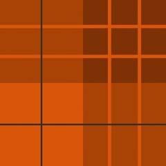 A geometric pattern with varying shades of orange and dark lines forms a symmetrical grid. The overlapping rectangles create a plaid-like effect with a warm, cohesive color palette.