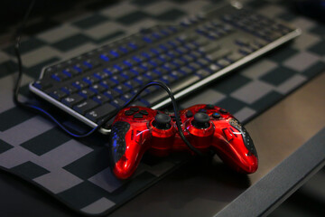 Red Gaming Controller on Desk ikea