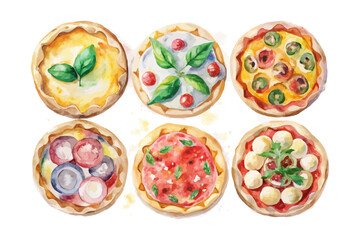 set of watercolor pizza vector illustration isolated on white background