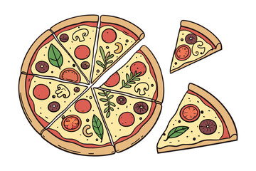 watercolor pizza vector illustration isolated on white background