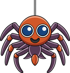 Halloween Spider Hanging by Thread – Clean Flat Vector