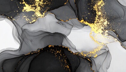 Abstract Black Smoke With Golden Shimmering Particles on White Background