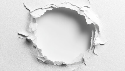 Circular tear in white paper